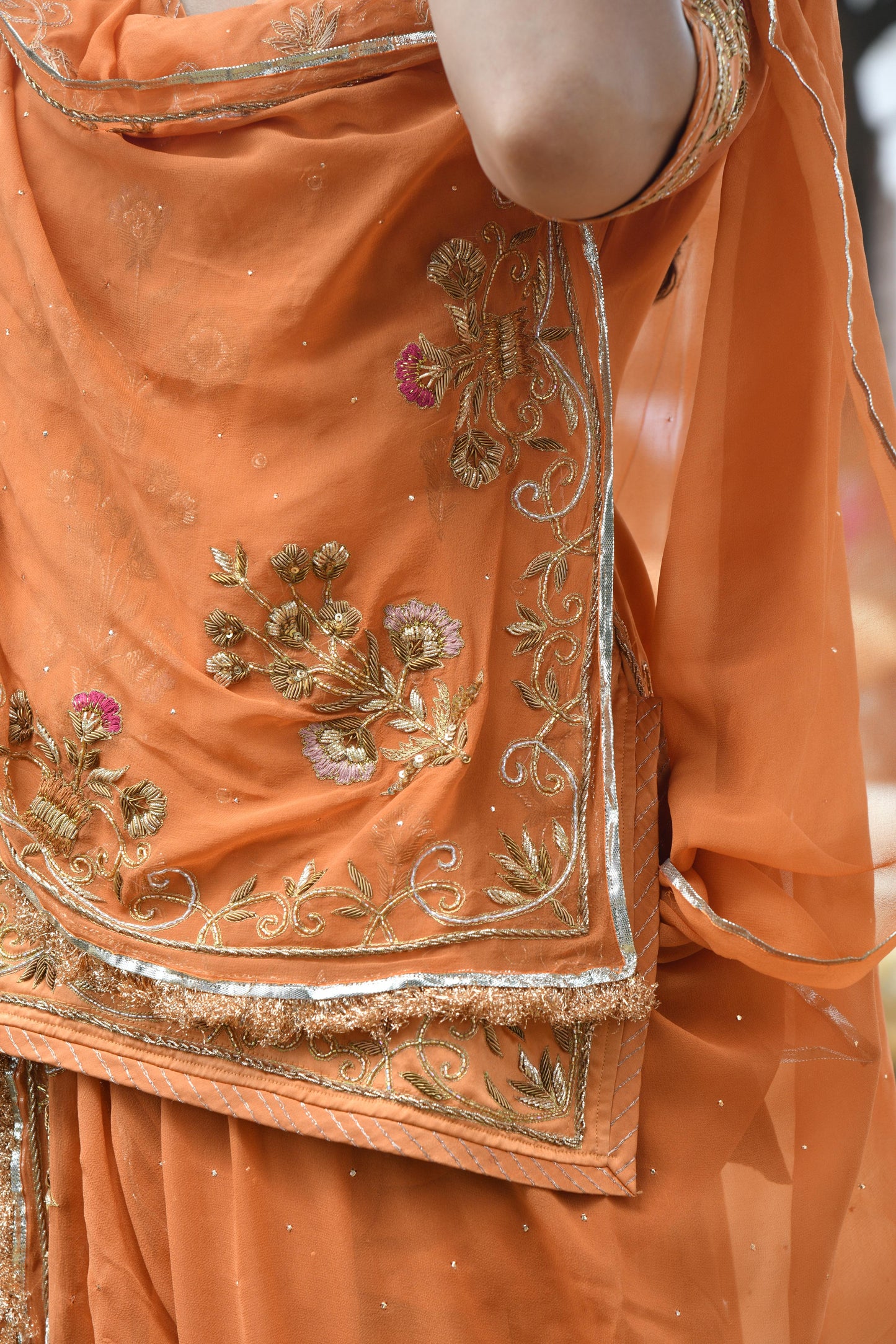 ORANGE HAND EMBROIDED POSHAK SET